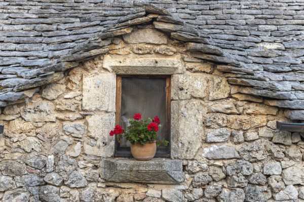 Stone house, traditional house of Causse mejean, limestone architecture. Cevennes, France, Europe