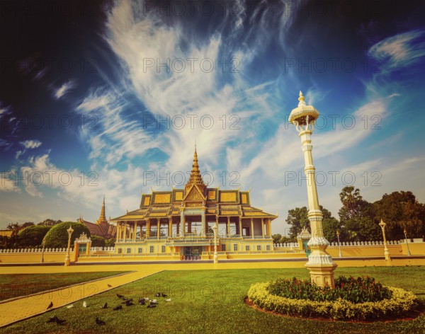 Vintage retro effect filtered hipster style image of Royal Palace complex, Phnom Penh, Cambodia, Asia