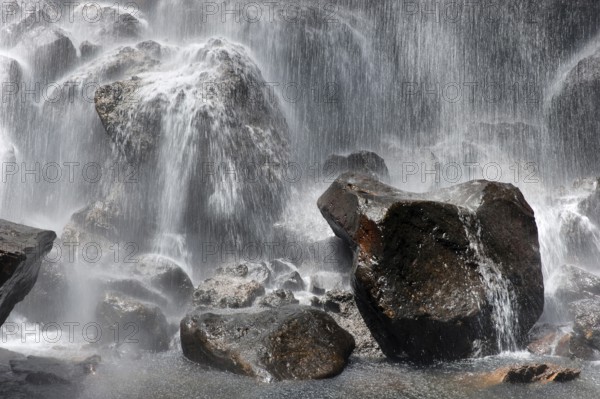 Waterfall, water, stones, flowing, fresh, freshness, climate, clean, pure, clear, environment, nature, background, texture