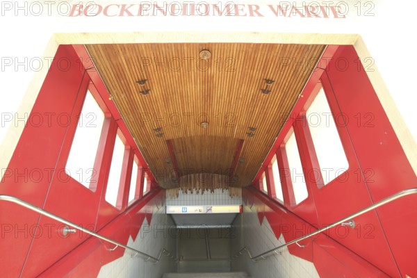 Entrance stairs to Bockenheimer Warte underground station, Bockenheim, Main, Frankfurt, Hesse, Germany, Europe
