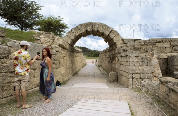 Monumental entrance to the stadium, crypt, ancient ruins of the archaeological site of Olympia, UNESCO World Heritage Site, Élis, Peloponnese, Greece, Europe