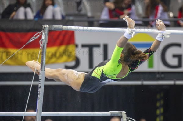 EnBW DTB-Pokal Stuttgart 2025, Mixed Cup***Janoah Müller warming up on the uneven bars