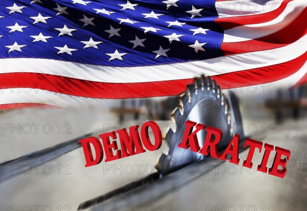 Symbolic image, US democracy in danger, EU and Germany under political pressure, industry, Donald Trump, tariff threats, Elon Musk, Mark Zuckerberg, social networks, fake news, rights broken, hate, hate speech, DSG Digital Services Act, re-election, USA, politics, announcements, vendetta, wanted dictator, Republicans, US electoral system, global danger, lies, 2nd term, global burden, Ukrainian war, storming White House, North America
