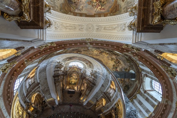 Aerocene art installation with giant reflecting sphere in the baroque Karlskirche church in Vienna, Austria, Europe