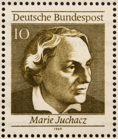 Marie Juchacz (1879-1956) a German social reformer and politician. Portrait on a German stamp