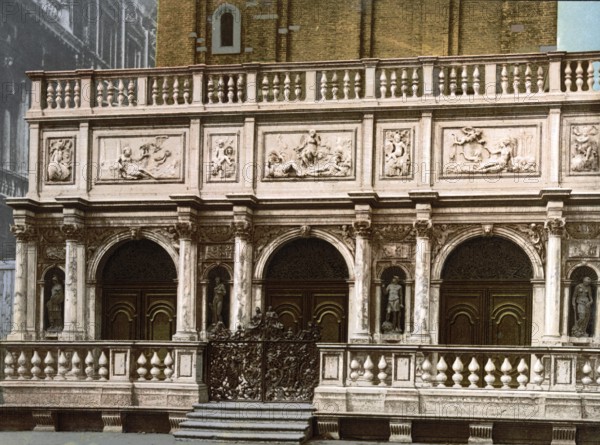 Loggia of St Mark's Square, Venice, Italy, Historic, digitally restored reproduction from a 19th century original, Record date not stated, Loggia of St Mark's, Venice, Italy, Historic, digitally restored reproduction from a 19th century original, Record date not stated, Europe