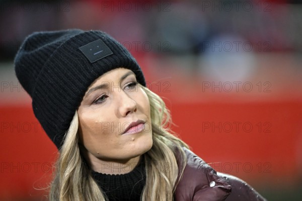 RTL reporter presenter Laura Papendick, portrait, thoughtful UEFA Conference League, Voith-Arena, Heidenheim, Baden-Württemberg, Germany, Europe