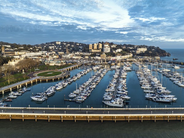 Torquay Marina and Harbour from a drone, English Riviera, Torbay, Devon, England, United Kingdom, Europe