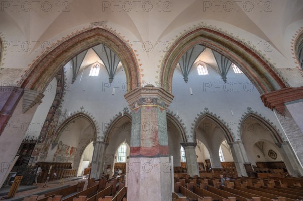 Frescoes from around 1450 in a side aisle of the High Gothic church of St Martin, Memmingen, Bavaria, Germany, Europe