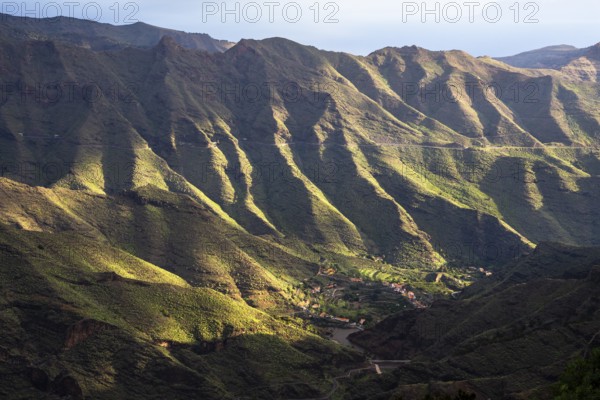 Mountain landscape. View from the Mirador Degollada de Peraza to the north into the Barranco de Las Lajas. La Gomera, Canary Islands, Spain, Europe