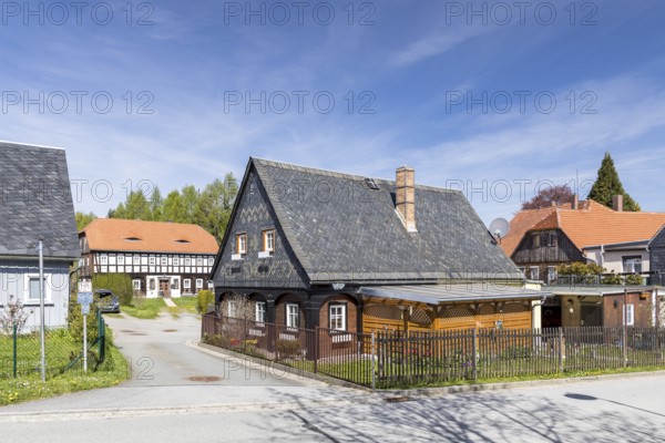 Half-timbered houses in Neugersdorf, Oberlausitzer Bergland, Saxony, Germany, Europe