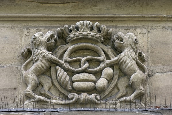 Relief of an old baker's sign on a former mill, Egloffstein, Upper Franconia, Bavaria, Germany, Europe