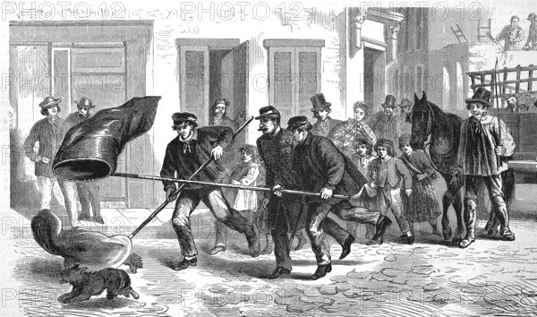 Dog Catcher in the Streets of Brussels, 1869, Belgium, Historic, digitally restored reproduction of an original 19th century painting, exact original date unknown, Europe