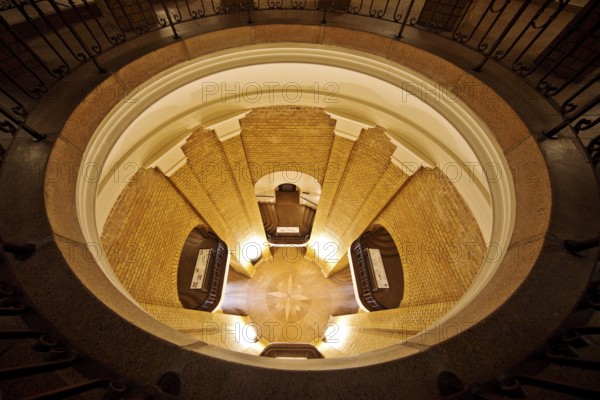 Interior photograph, view from top to bottom, bell tower, French Cathedral, Gendarmenmarkt, Berlin, Germany, Europe