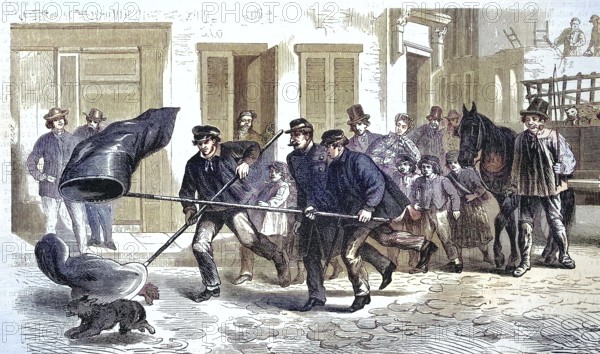 Dog Catcher in the Streets of Brussels, 1869, Belgium, Historic, digitally restored reproduction of an original 19th century painting, exact original date unknown, Europe