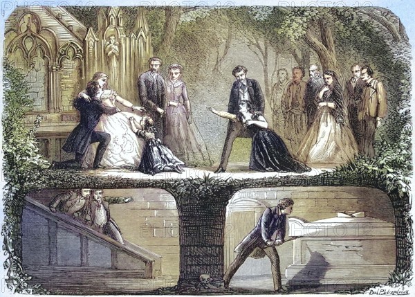 Theatre of Ambiguous Comedy, The Sacrifice, drama in five acts and eight pictures by Theodore Barriere and Leon Beauvallet, 1869, France, Historical, digitally restored reproduction of an original 19th century play, exact original date unknown, Europe