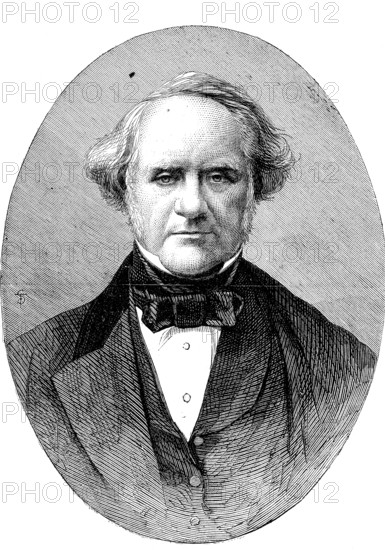 George Peabody, 18 February 1795, 4 November 1869, was a businessman and investment banker, as well as the greatest philanthropist of his time in the United States and Great Britain, Historic, digitally restored reproduction of a 19th century original, exact original date unknown
