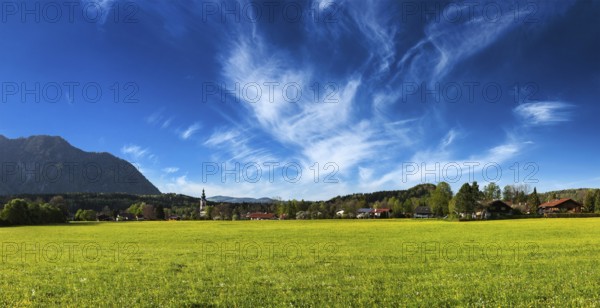 Panorama of German countryside and village. Bavaria, Germany, Europe