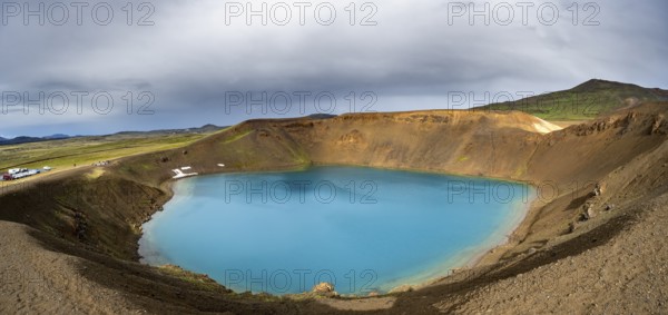 Volcanic crater with blue lake, volcanic lake, crater lake Viti at the central volcano Krafla, Myvatn, North Iceland, Iceland, Europe