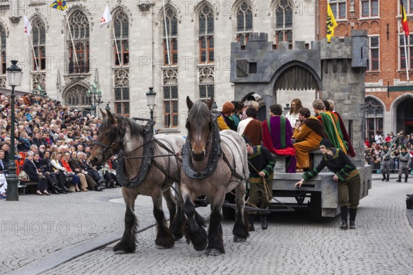 BrUGES, BELGIUM, MAY 17: Annual Procession of the Holy Blood on Ascension Day. Locals perform dramatizations of Biblical events, the Last Supper. May 17, 2012 in Bruges (Brugge), Belgium, Europe