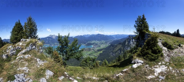 View from the summit of the Bleckwand to the Wolfgangsee, Osterhorngruppe, Salzkammergut, Land Salzburg, Austria, Europe
