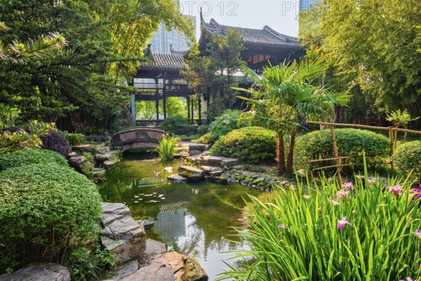 Chinese garden park in China, Wangjiang Pavilion (Wangjiang Tower) Wangjianglou Park. Chengdu, Sichuan, China, Asia
