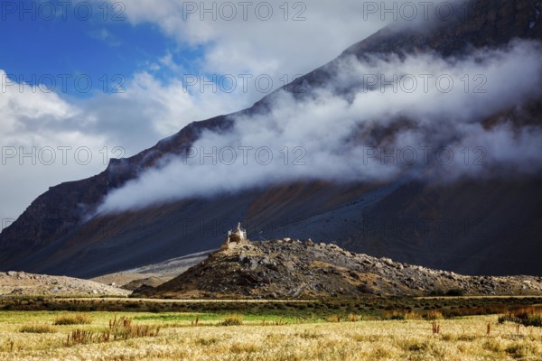Small Buddhist gompa in Spiti Valley in Himalayas. Himachal Pradesh, India, Asia