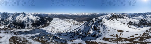Alpine panorama, Sulzkogel, aerial view, peaks and mountains in winter, Sellraintal, Kühtai, Tyrol, Austria, Europe