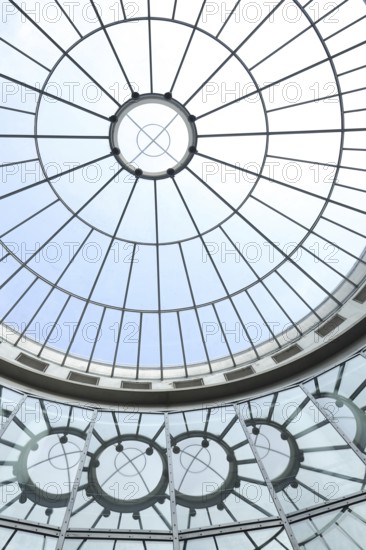 View of dome of Schirn Kunsthalle, roof, glass window, round, reflection, glass building, geometric, Old Town, Main, Frankfurt, Hesse, Germany, Europe