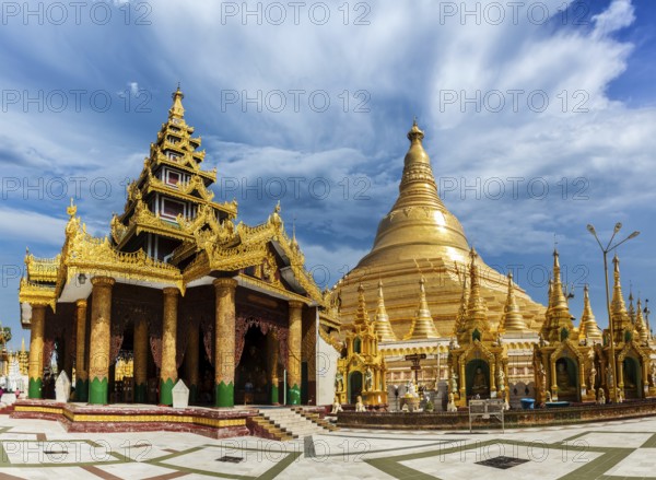 Myanmer famous sacred place and tourist attraction landmark, Shwedagon Paya pagoda. Yangon, Myanmar, Asia