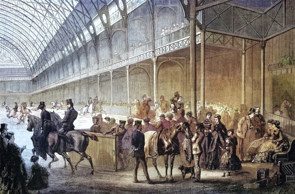 New Riding School in the Palace of Industry, Palace of Industry, 1869, Champs-Elysees, Paris, France, Historic, digitally restored reproduction of an original 19th century artwork, exact original date unknown, Europe