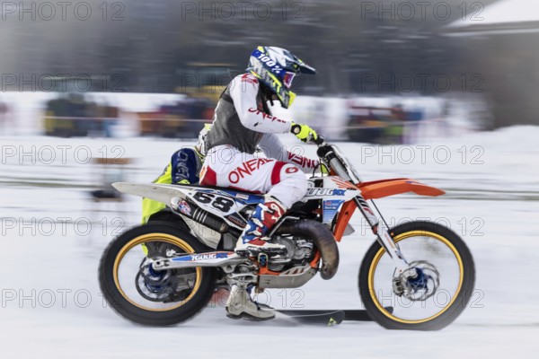 Skijoring, motorbike, snow, competition, motorsport, ski, lenggries, Bavaria, Germany, Europe