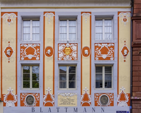 Artfully designed façade, Haus zum alten Kameeltier, Oberlinden in the historic old town of Freiburg im Breisgau, Baden-Württemberg, Germany, Europe
