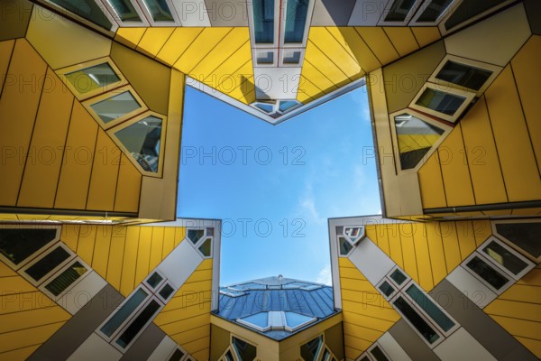 ROTTERDAM, NETHERLANDS, MAY 11, 2017: Cube houses innovative cube-shaped houses by architect Piet Blom with main idea to optimize space in Rotterdam, Netherlands, now became a tourist attraction
