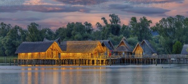 Lake Constance pile dwellings Panorama illuminates Germany