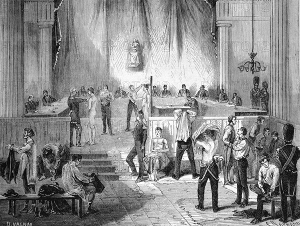The Revision Council for the Mobile National Guard, Convocation and Examination of Soldiers, 1869, France, Historic, digitally restored reproduction of an original 19th century document, exact original date unknown, Europe