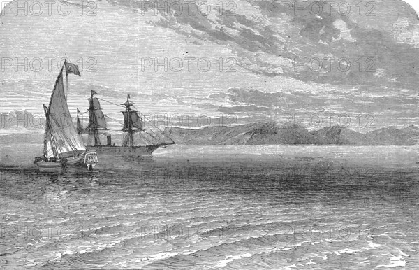 Sailing ships off the coast of Abyssinia, 1869, today Ethiopia and Eritrea, Historical, digitally restored reproduction of an original 19th century painting, exact original date not known