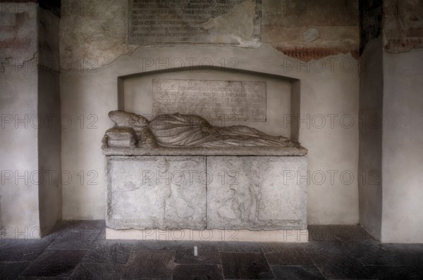 Sarcophagus of Prince Bishop Fuchs von Fuchsberg, cloister, Cathedral of the Assumption of the Blessed Virgin Mary and St. Cassian, Bressanone Cathedral, Bressanone, South Tyrol, Trentino, Italy, Europe
