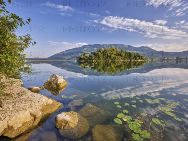 Lake Lauerz with Schwanau Island, Lauerz, Canton Schwyz, Switzerland, Europe