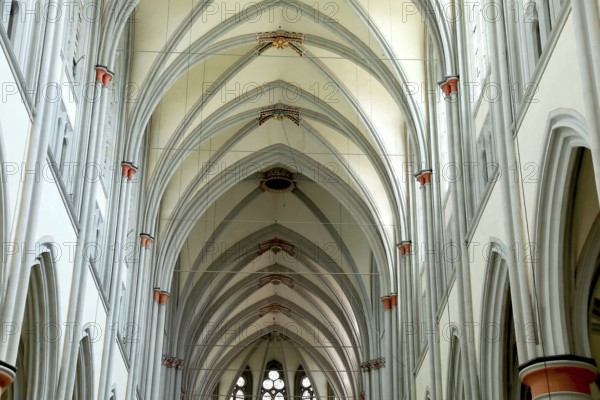 Interior and vaulted ceiling, Altenberg Cathedral, Bergischer Dom, former monastery church of Altenberg Abbey, built by the Cistercians in 1133, Rheinisch-Bergischer Kreis, administrative district of Cologne, North Rhine-Westphalia, Germany, Europe