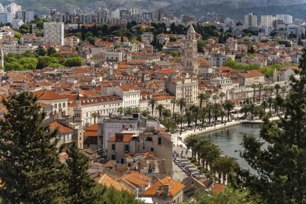 City view Split with Riva Promenade, Cathedral of St. Domnius and Diocletian's Palace in Split, Croatia, Europe