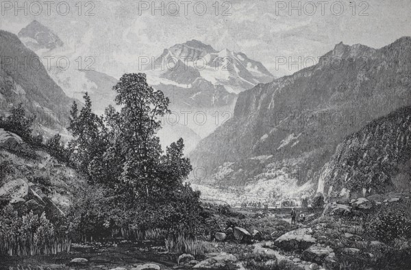 The Jungfrau, around 1880, mountain in the Bernese Alps in Switzerland, digital reproduction of an original 19th century model, historical