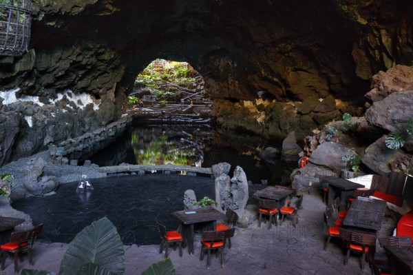 Restaurant, underground salt lake, art and cultural centre, event venue Jameos del Agua, lava tube, Lanzarote, Spain, Europe