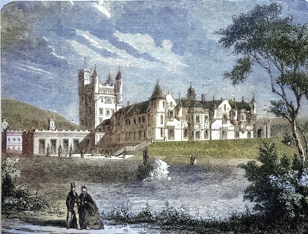 Balmoral Castle, summer residence of Queen Victoria of Great Britain, 1878 / Balmoral Castle, Sommerresidenz der Königin Victoria von Großbritannien, 1878, Historisch, historical, digital improved reproduction of an original from the 19th century / digital reproduction of an original from the 19th century
