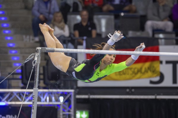 EnBW DTB-Pokal Stuttgart 2025, Mixed Cup***Janoah Müller warming up on the uneven bars