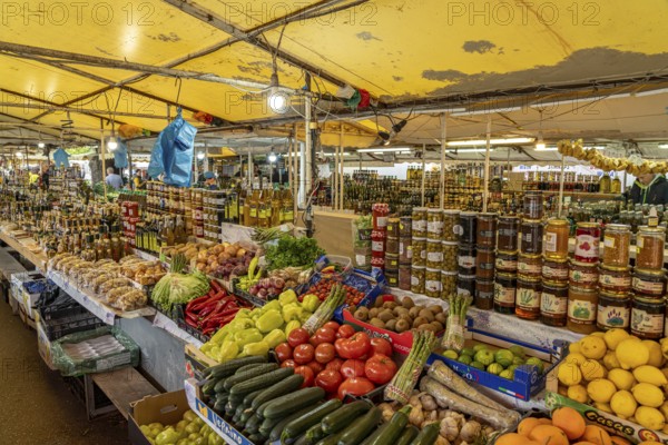 Fruit, vegetables and local specialities at the market in Trogir, Croatia, Europe