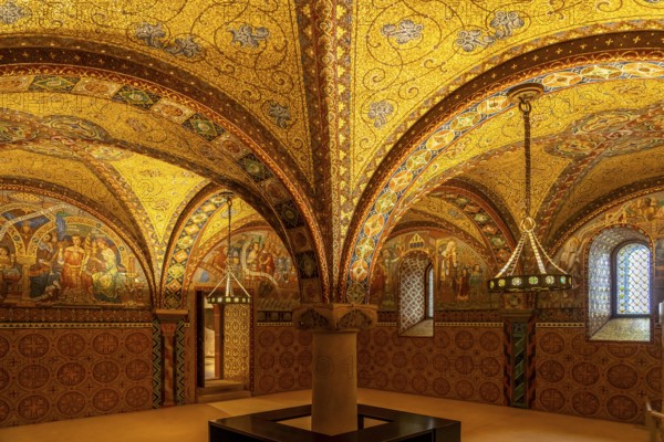 Glass mosaics of the Elisabeth Bower, medieval woman's chamber in the Wartburg in Eisenach, Thuringia, Germany, Europe