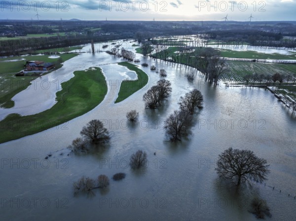 Dorsten, North Rhine-Westphalia, Germany, Flood on the Lippe, river in the Ruhr area, Europe