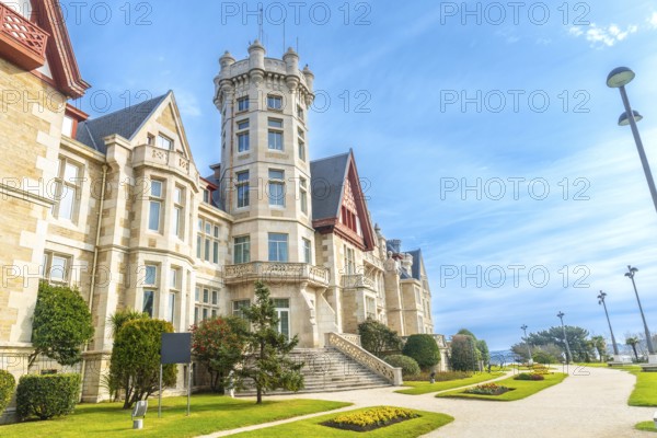 Magdalena Palace in the city of Santander without people on a spring morning, Spain, Europe