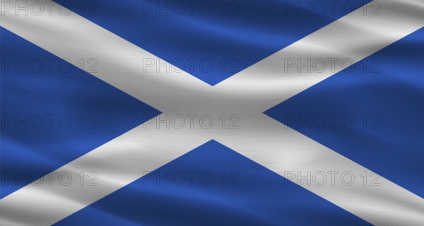 Scottish flag with fabric texture. Realistic flag of Scotland waving